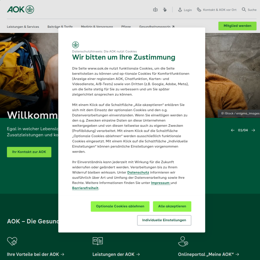 aok.de homepage screenshot