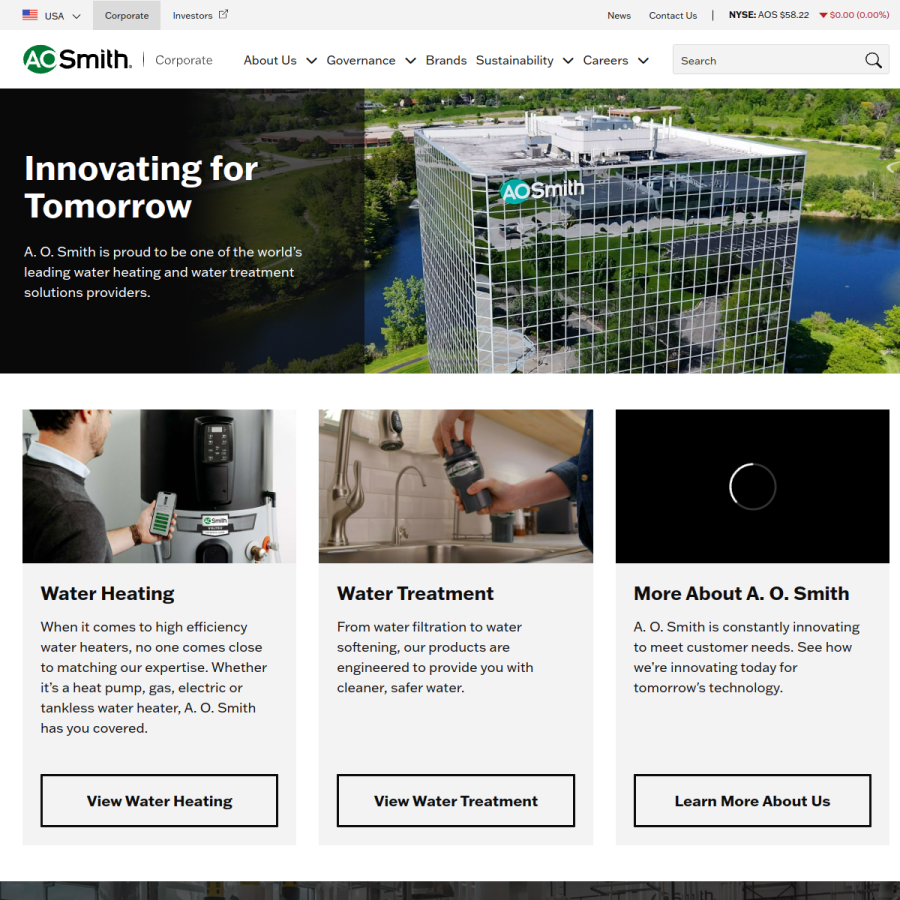 aosmith.com homepage screenshot