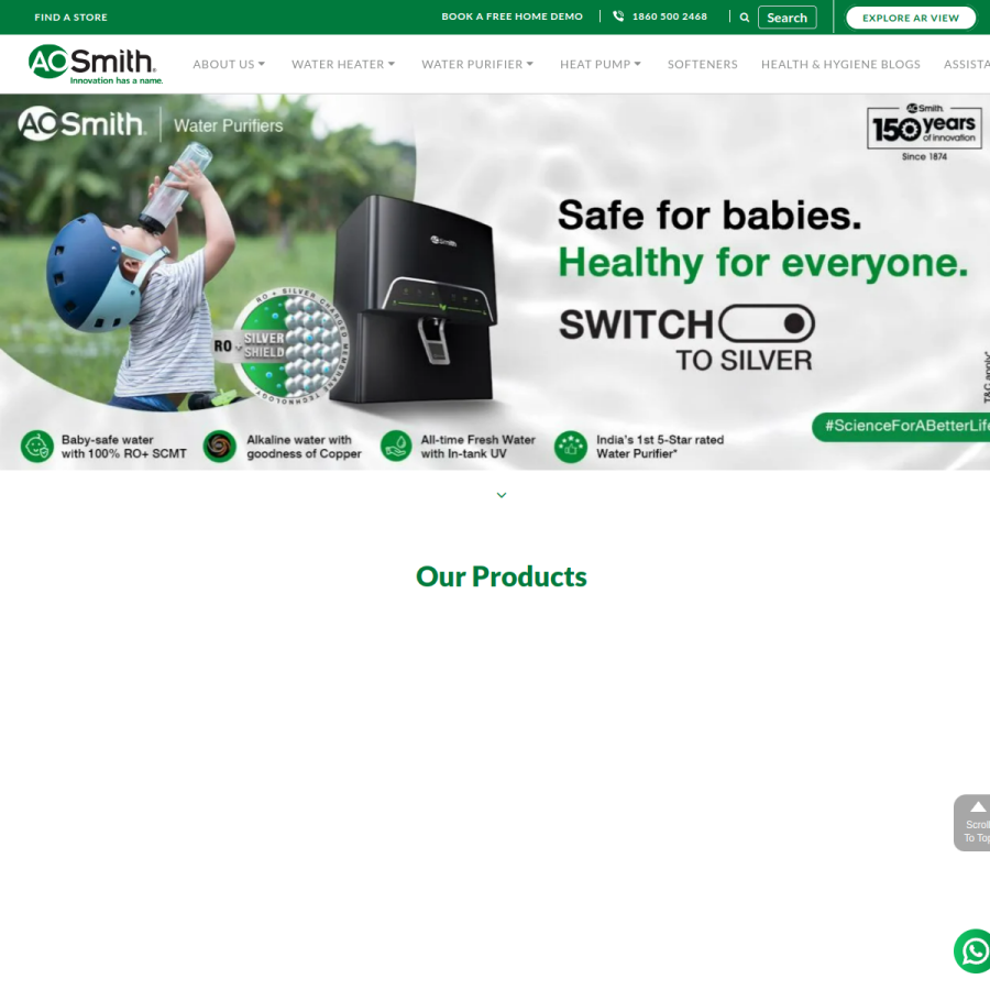 aosmithindia.com homepage screenshot