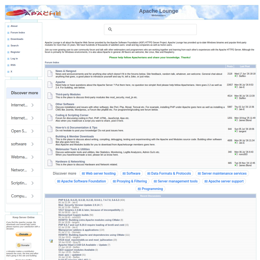 apachelounge.com homepage screenshot