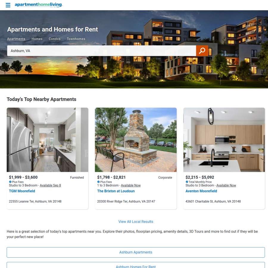 apartmenthomeliving.com homepage screenshot