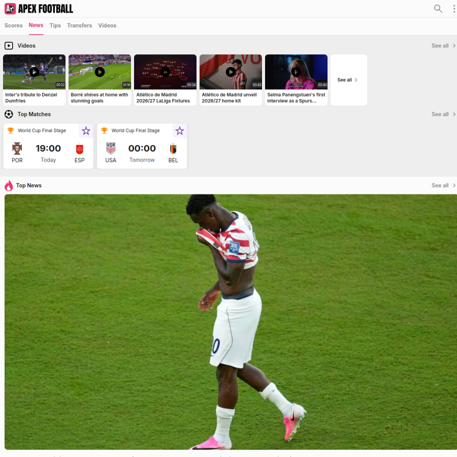apex-football.com homepage screenshot