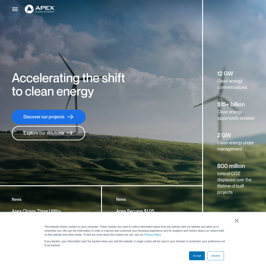apexcleanenergy.com homepage screenshot