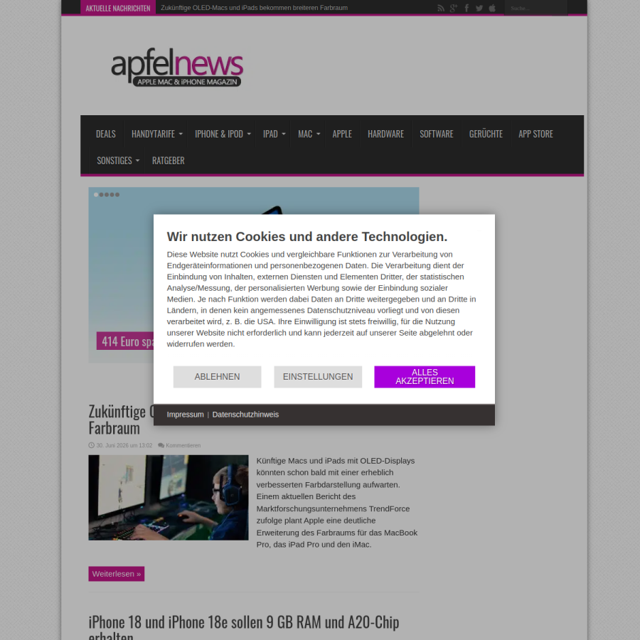 apfelnews.de homepage screenshot