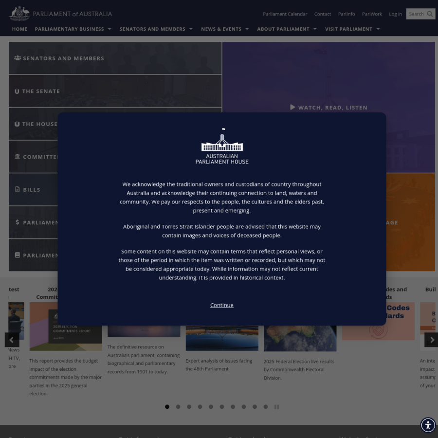 aph.gov.au homepage screenshot
