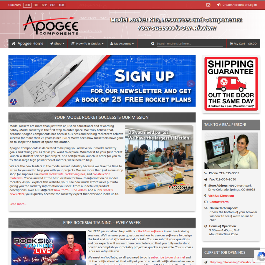 apogeerockets.com homepage screenshot