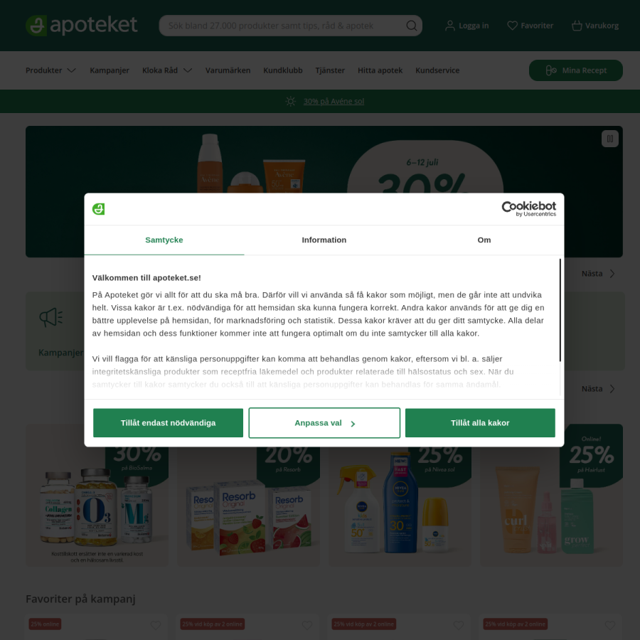 apoteket.se homepage screenshot