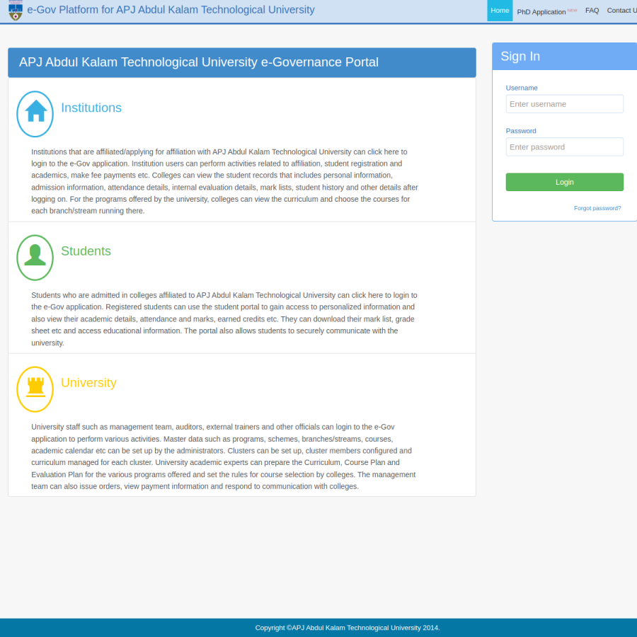 app.ktu.edu.in homepage screenshot