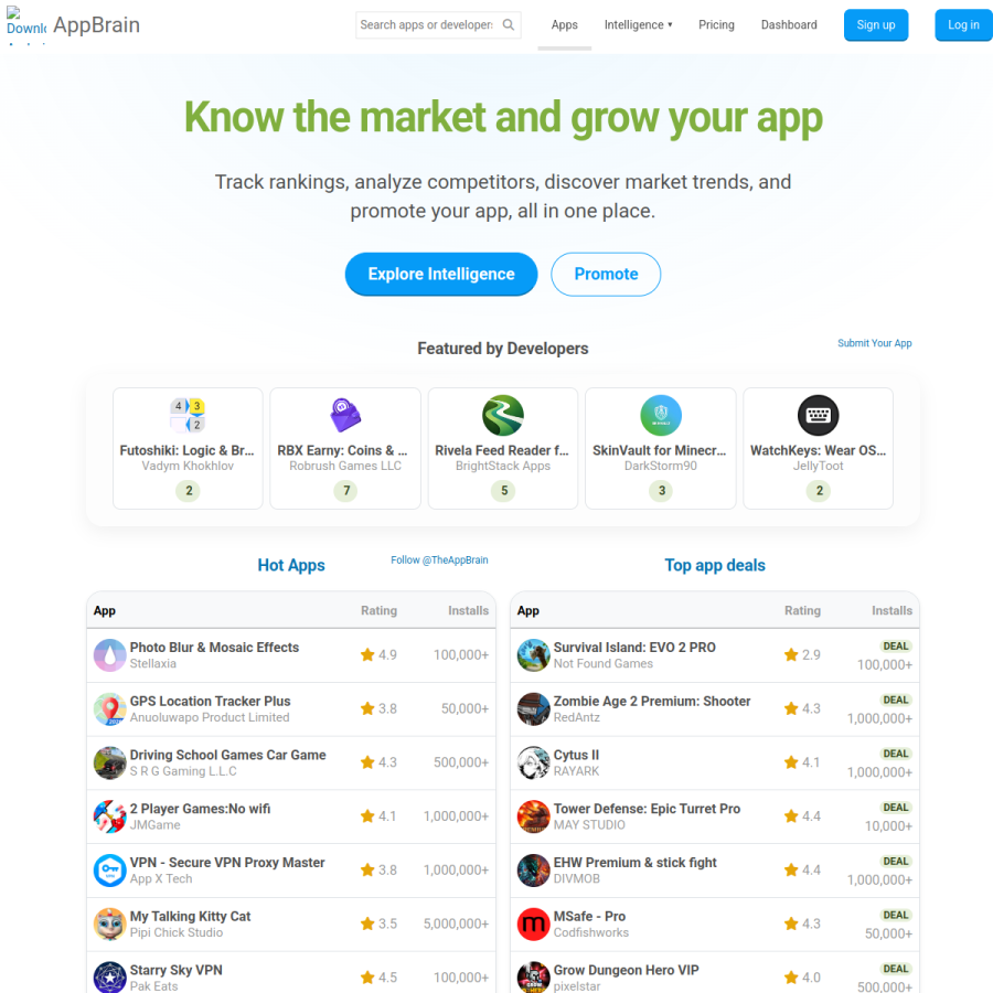 appbrain.com homepage screenshot