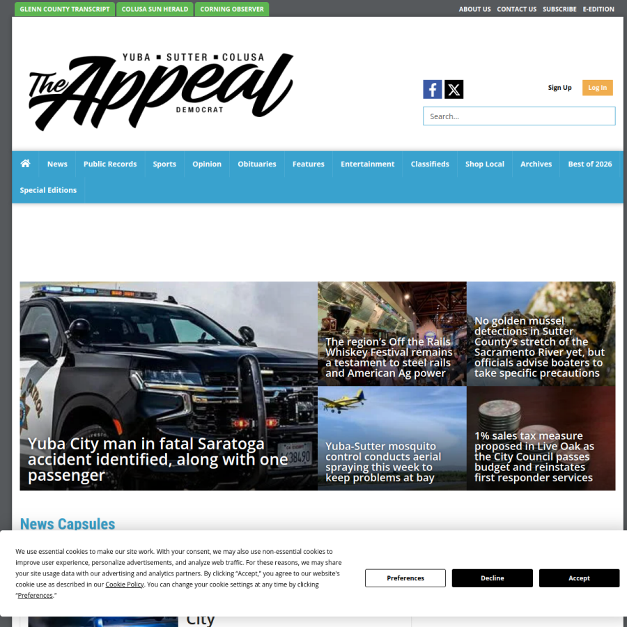 appeal-democrat.com homepage screenshot