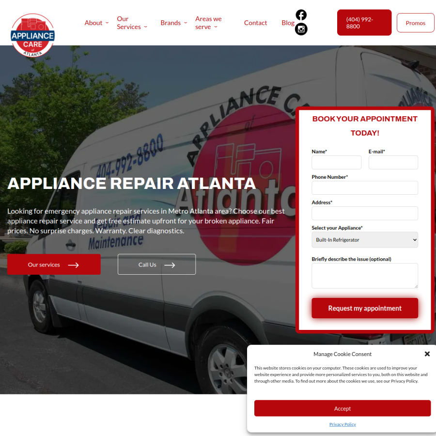 appliancecareofatlanta.com homepage screenshot