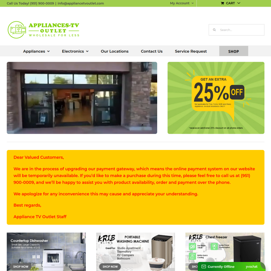 appliancetvoutlet.com homepage screenshot