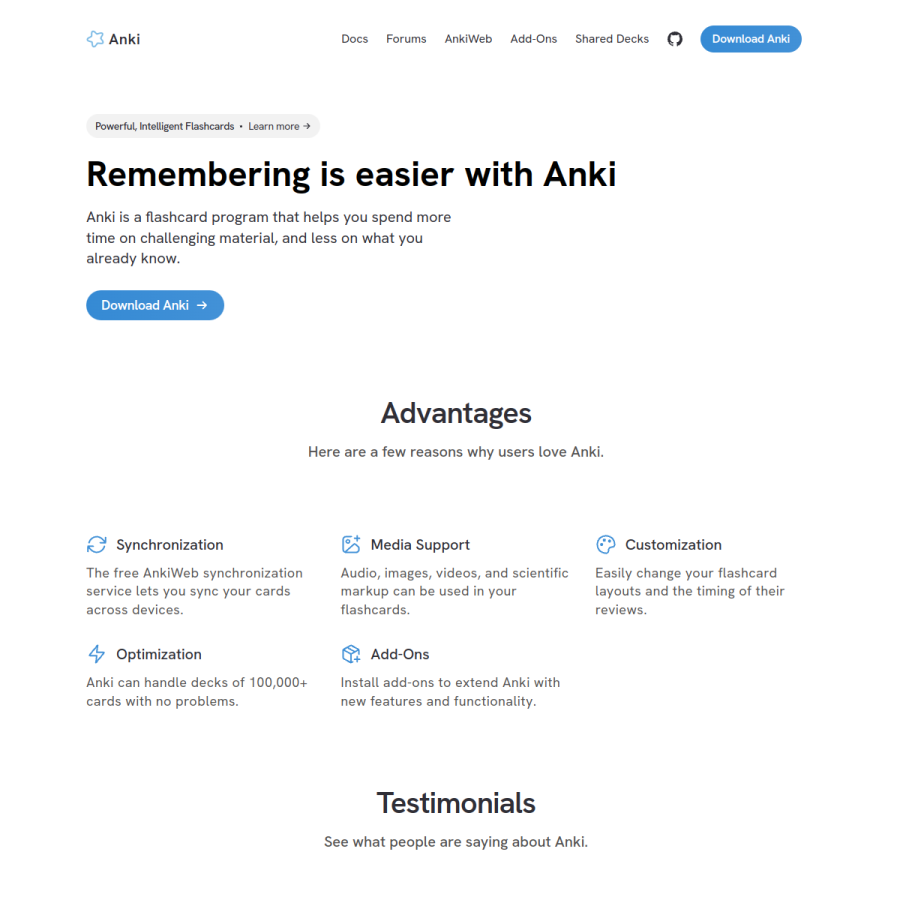 apps.ankiweb.net homepage screenshot