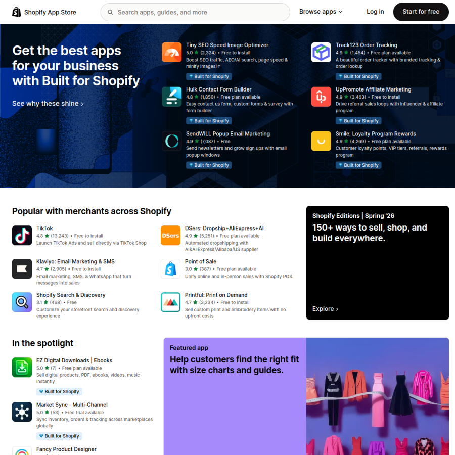apps.shopify.com homepage screenshot