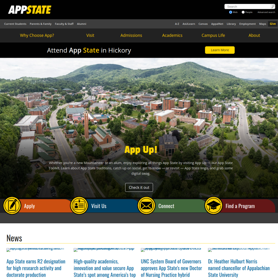 appstate.edu homepage screenshot