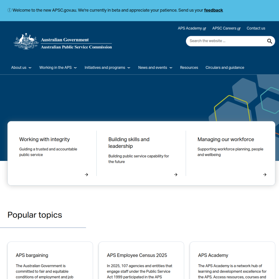 apsc.gov.au homepage screenshot