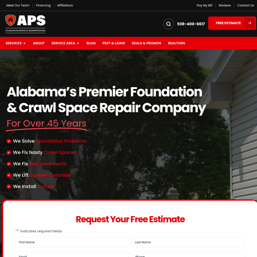 apsfoundationrepair.com homepage screenshot