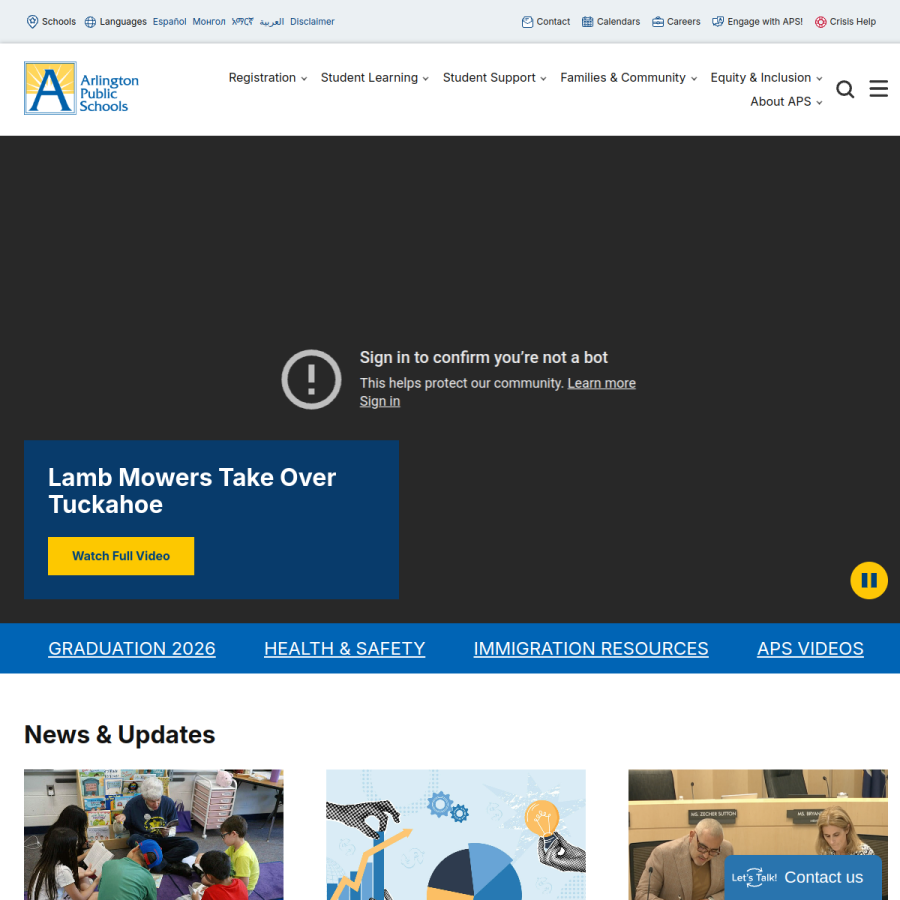 apsva.us homepage screenshot
