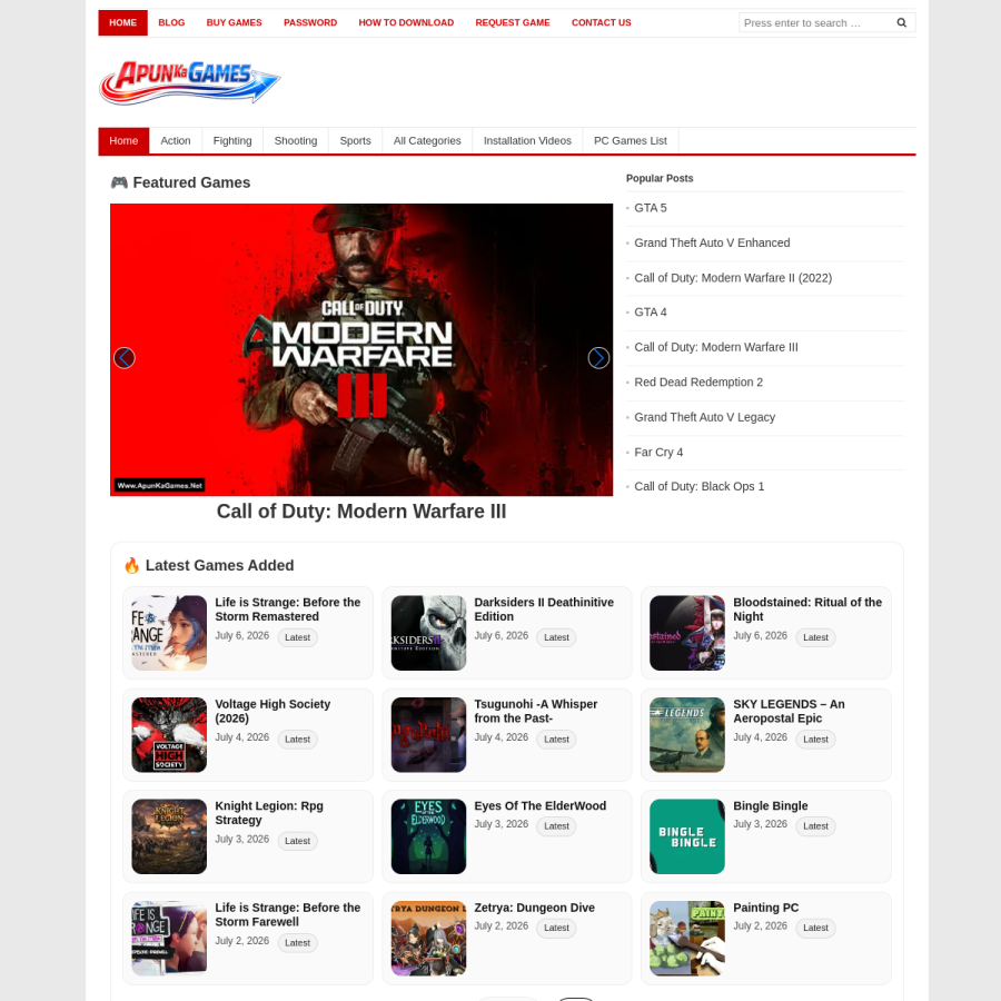 apunkagames.net homepage screenshot