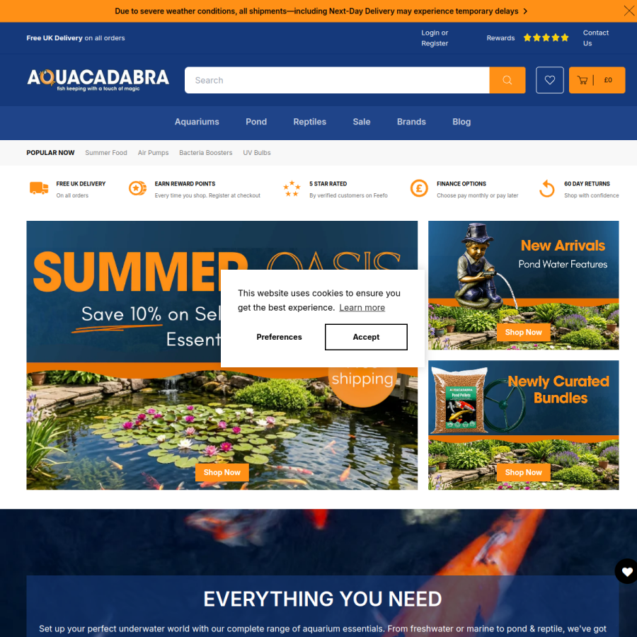 aquacadabra.com homepage screenshot