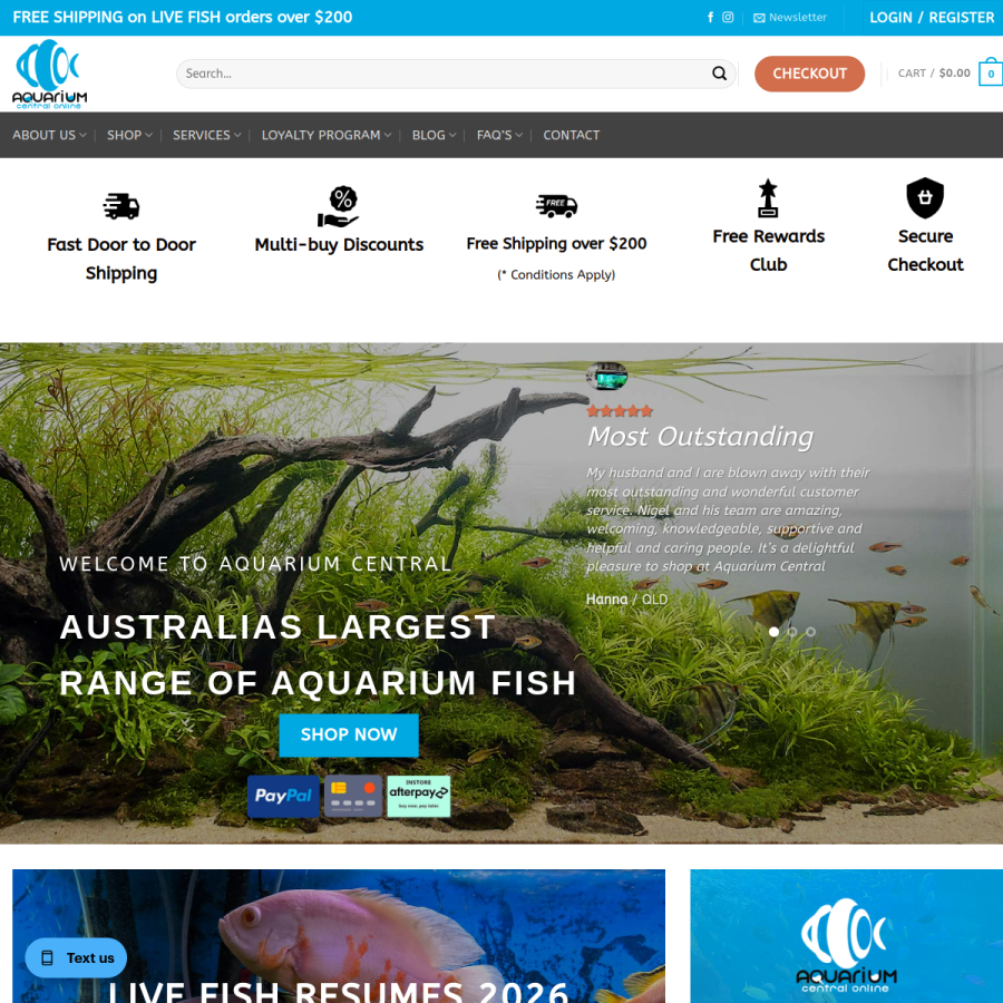 aquariumfishonline.com.au homepage screenshot