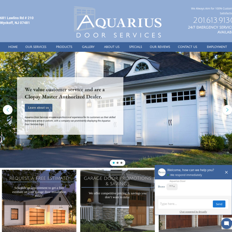 aquariusdoor.com homepage screenshot