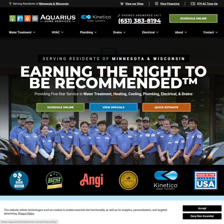 aquariushomeservices.com homepage screenshot