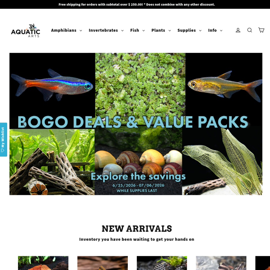 aquaticarts.com homepage screenshot