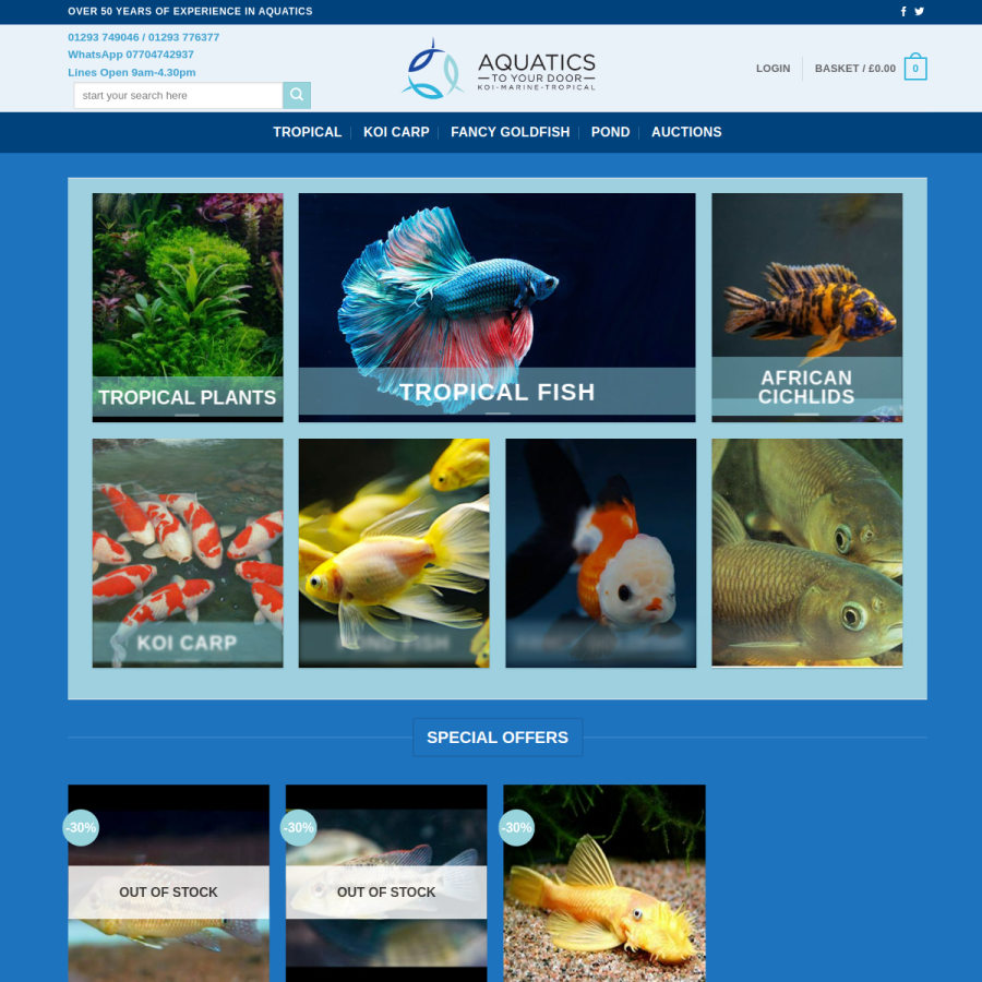 aquaticstoyourdoor.co.uk homepage screenshot