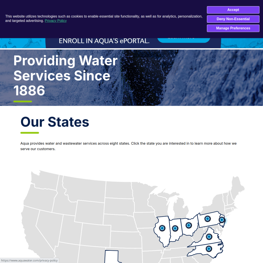 aquawater.com homepage screenshot