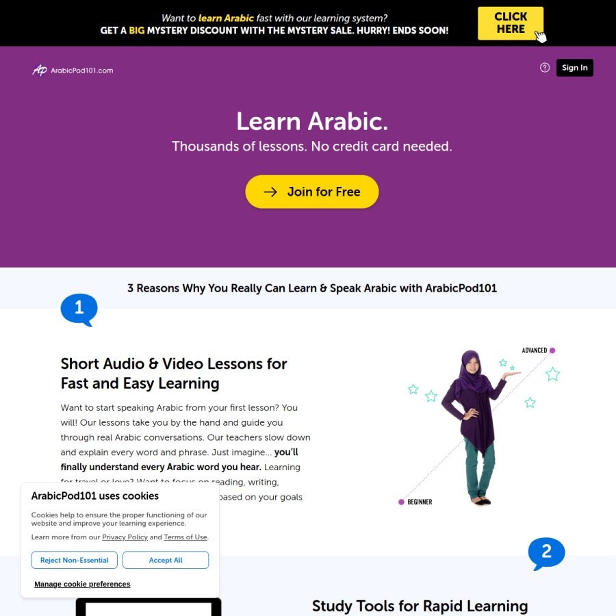 arabicpod101.com homepage screenshot