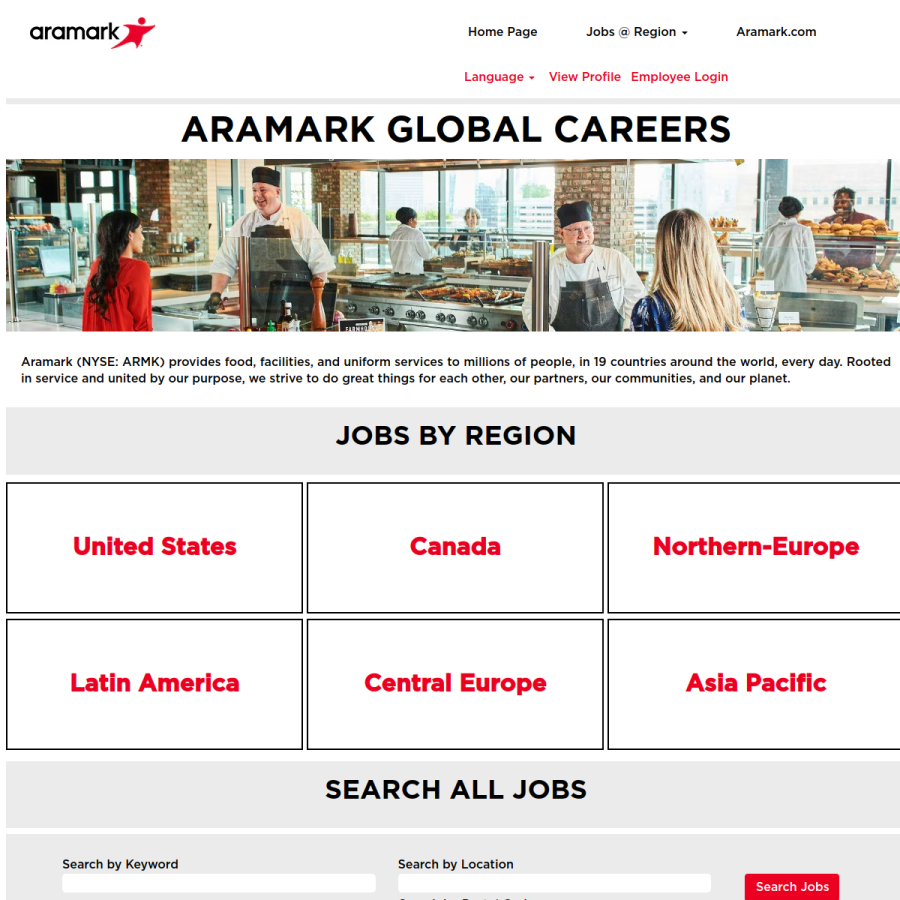 aramarkcareers.com homepage screenshot