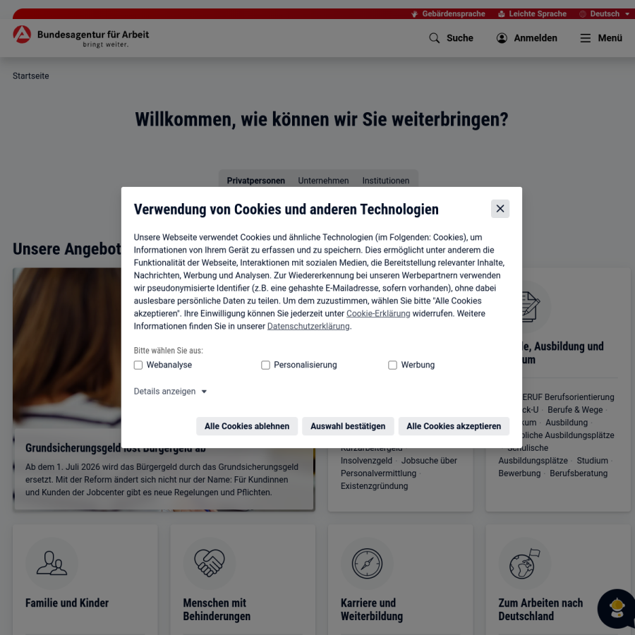 arbeitsagentur.de homepage screenshot