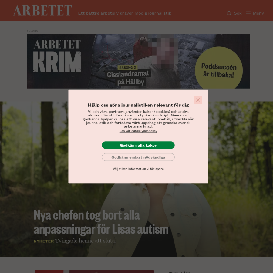 arbetet.se homepage screenshot