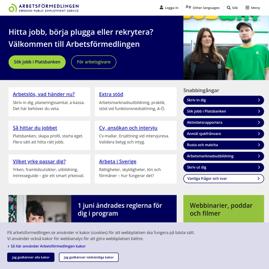 arbetsformedlingen.se homepage screenshot