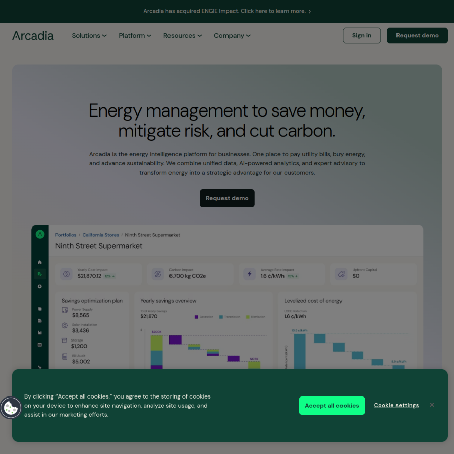 arcadia.com homepage screenshot