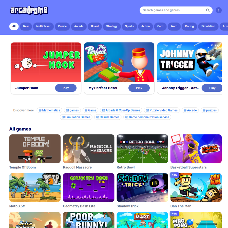 arcadrome.com homepage screenshot