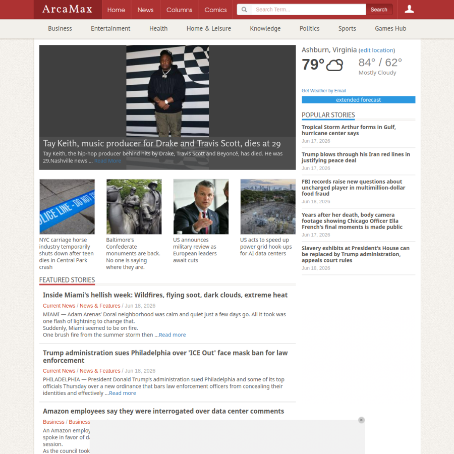 arcamax.com homepage screenshot