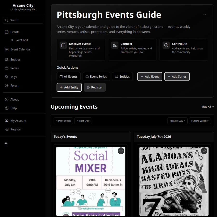 arcane.city homepage screenshot