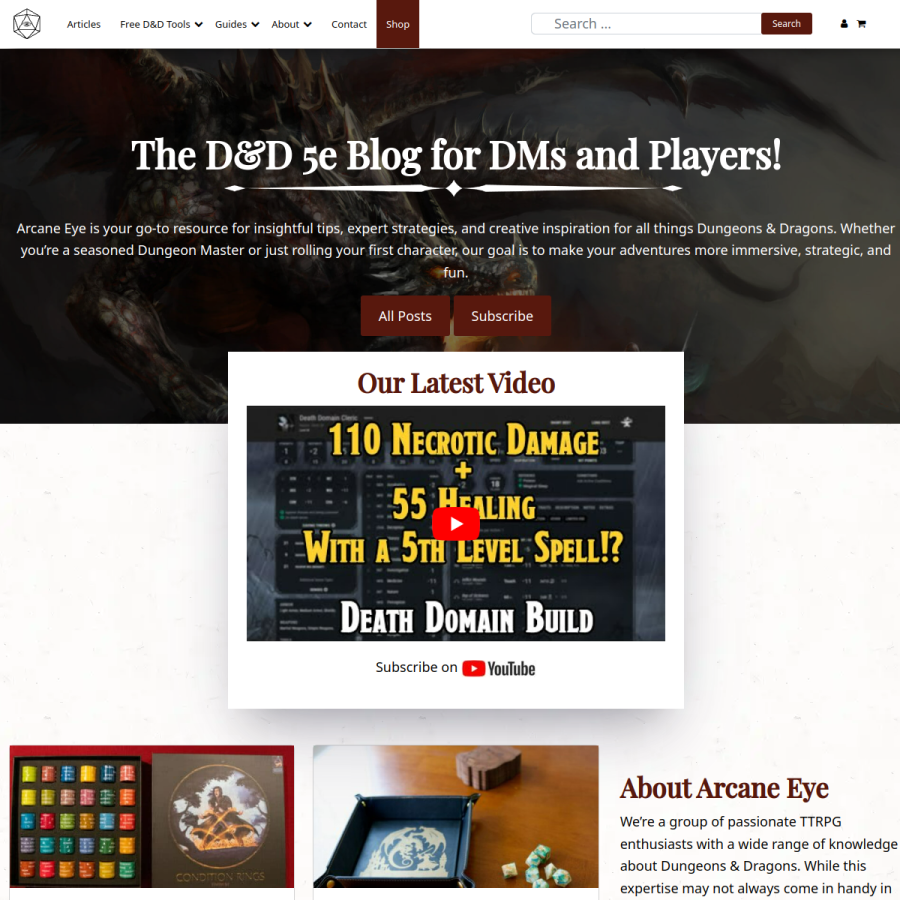 arcaneeye.com homepage screenshot