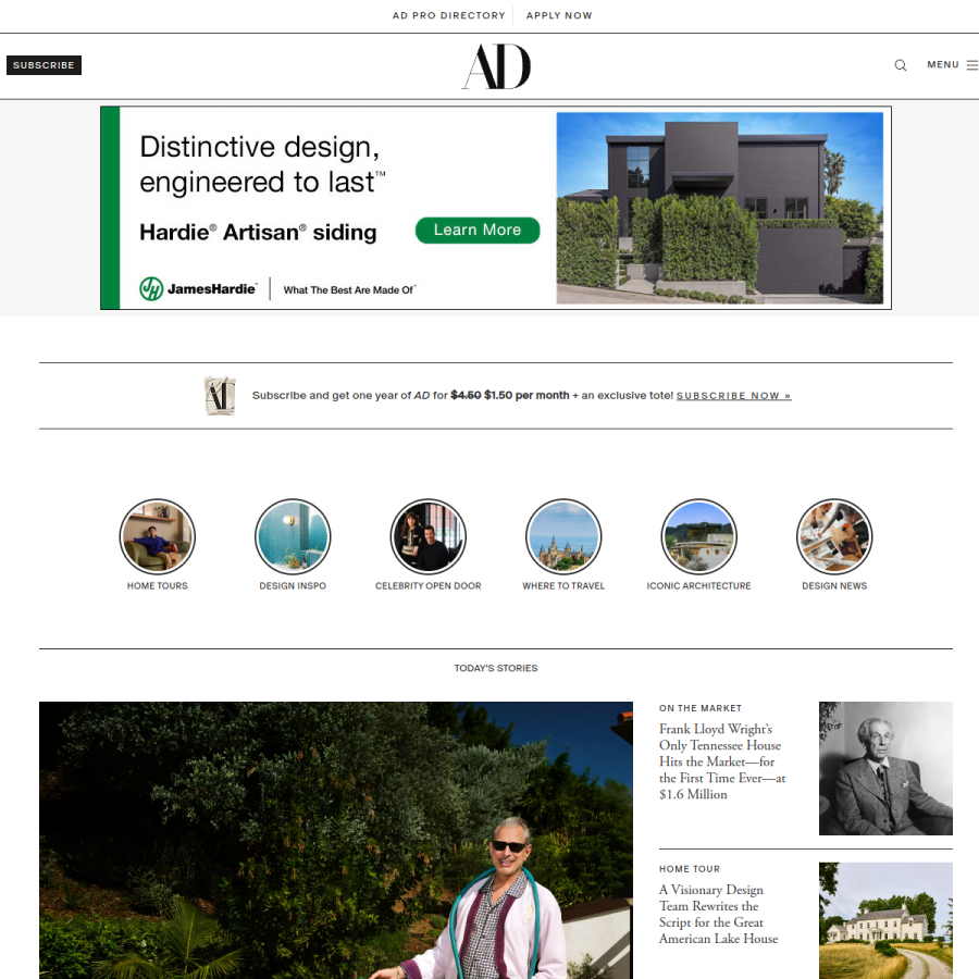 architecturaldigest.com homepage screenshot