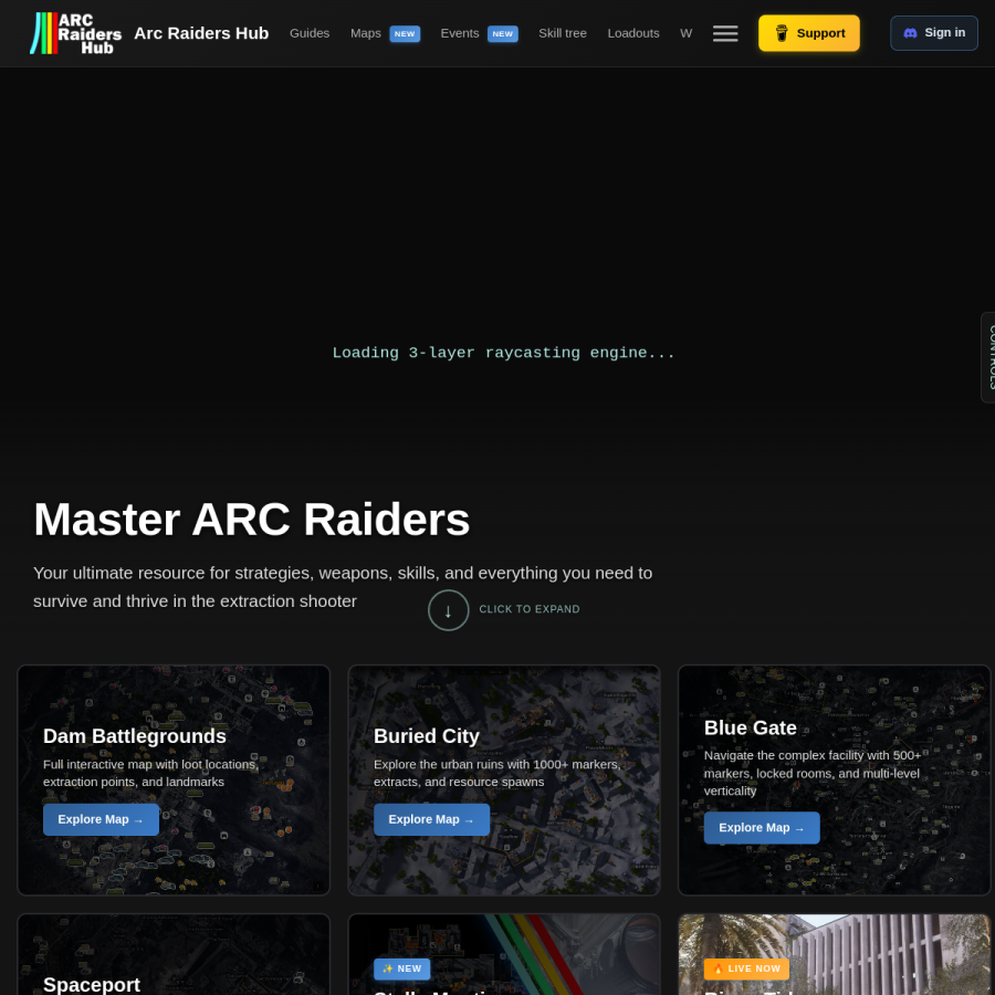arcraidershub.com homepage screenshot