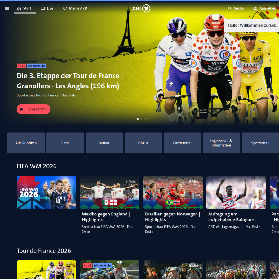 ardmediathek.de homepage screenshot