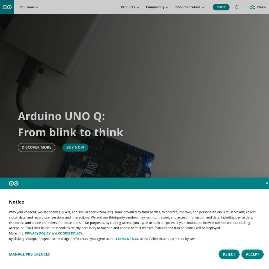 arduino.cc homepage screenshot