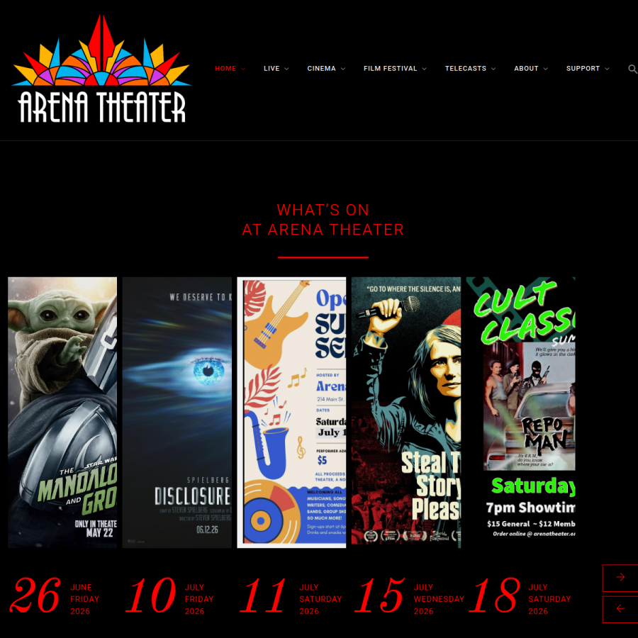 arenatheater.org homepage screenshot