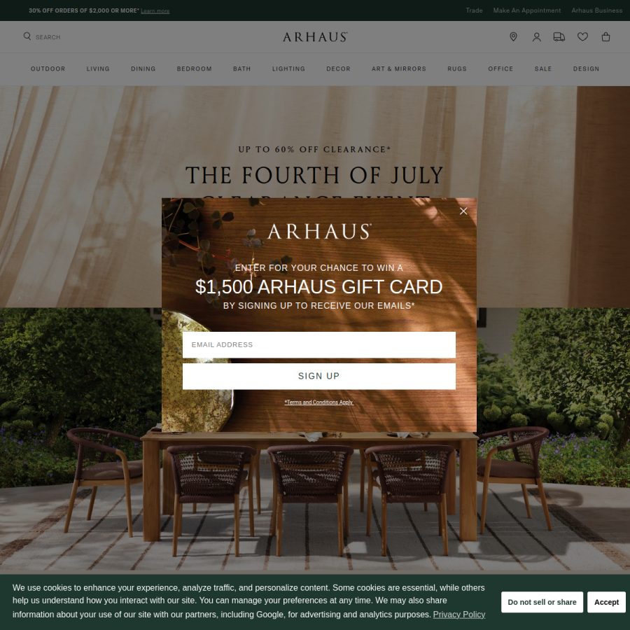 arhaus.com homepage screenshot