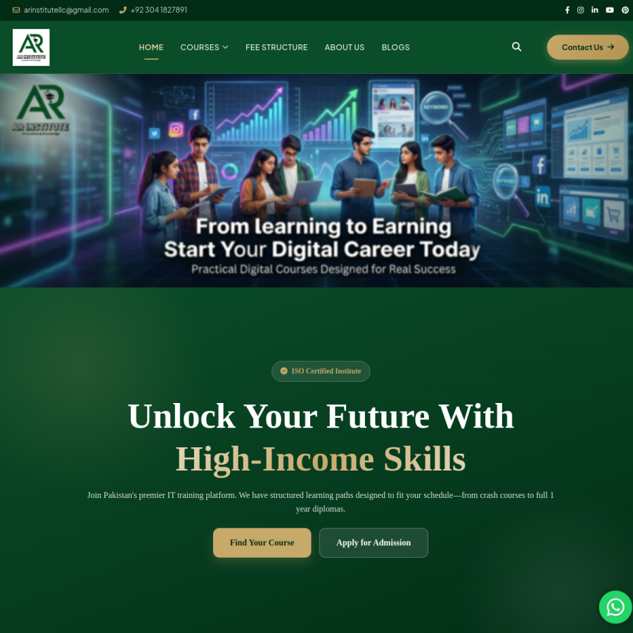 arinstitute.co homepage screenshot