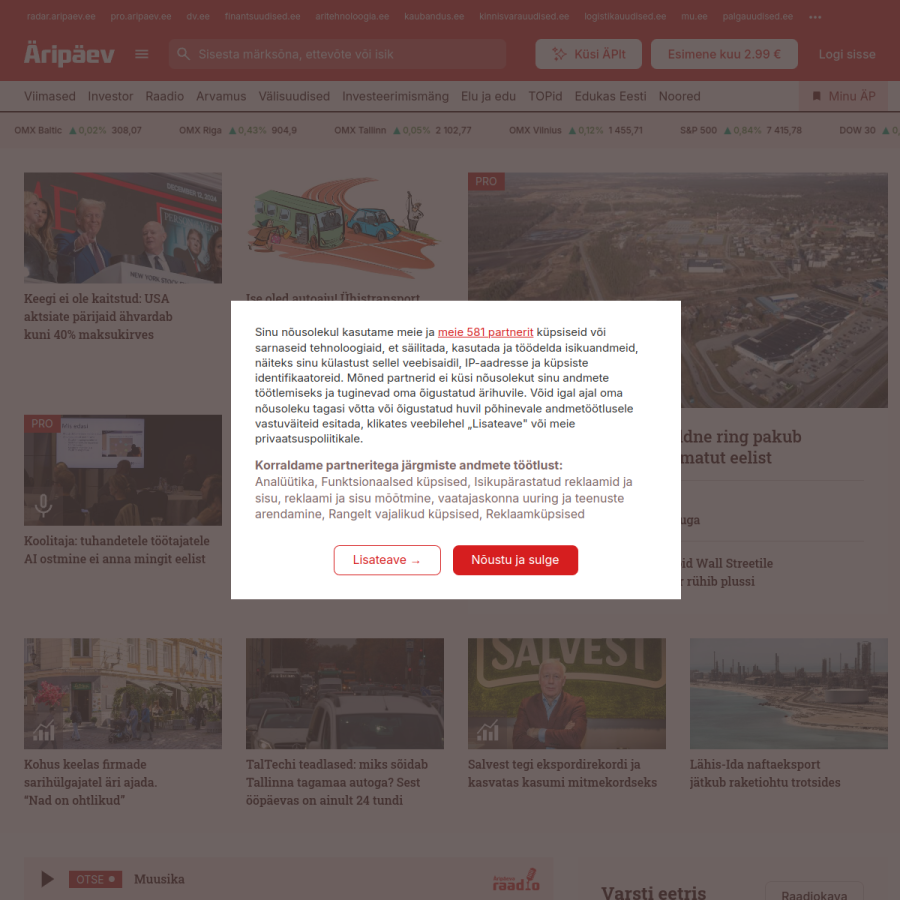 aripaev.ee homepage screenshot