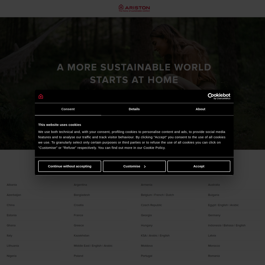 ariston.com homepage screenshot