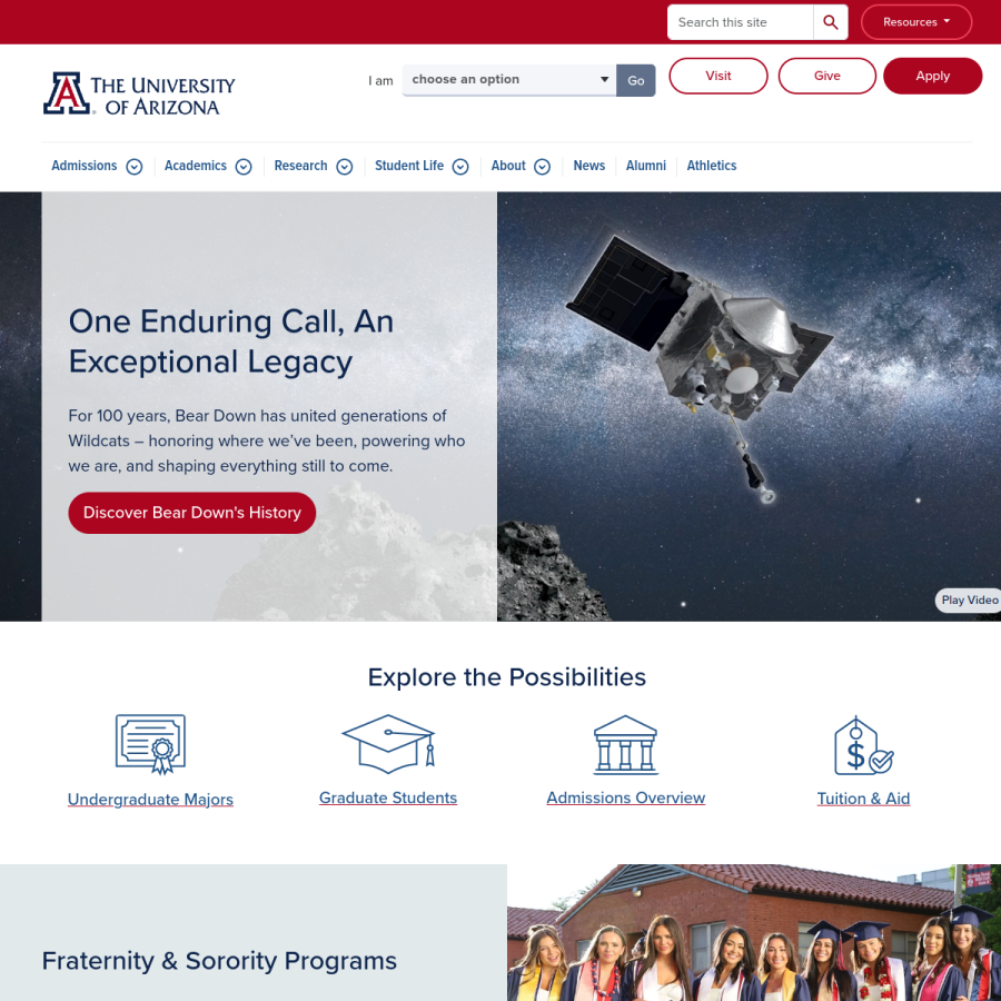 arizona.edu homepage screenshot